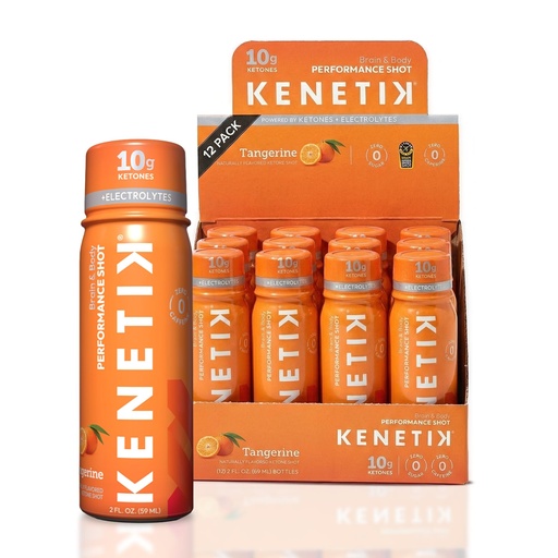 [BRSREAAHPMFRYA3F] KENETIK Caffeine-Free Focus Shots – Brain Fuel for Mental Clarity and Cognitive Endurance, Sugar-Free, Bioidentical Ketones (D-BHB), 2oz – 12 Pack, Tangerine | D-BHB Nootropic Drink With Electrolytes - Sugar Free Brain Fuel for Mental Clarity & Cognitive Endurance, No Jitters or Crash