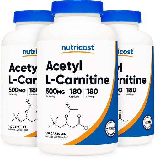 [BRSWGZA5AQIBQ3TD] Nutricost Acetyl L-Carnitine 500mg, 180 Capsules - Non-GMO and Gluten Free (3 Bottles)