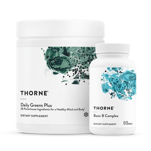 [BRSROAIRPN5GEFY6] THORNE - Energy Bundle - Daily Greens Plus & Basic B Complex - Promotes Cellular Energy and Physical Endurance - 30 Servings