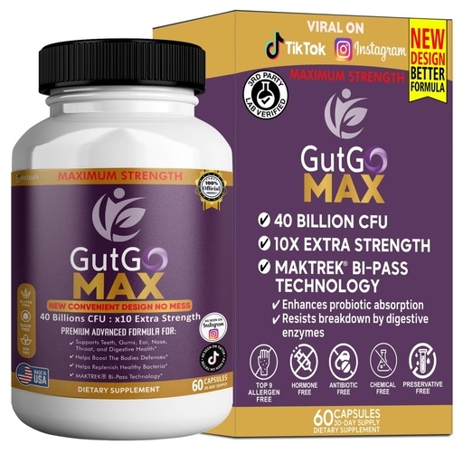 [BRSRGZY6DMFAKHI3] GutGo Max Probiotic Supplement, 40 Billion CFU, 60 Capsules, Maximum Strength, Gluten Free, Sugar Free (1)
