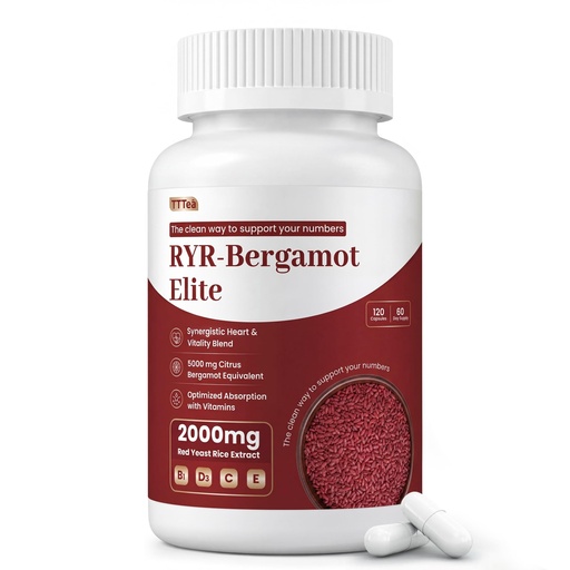 [BRSRYYYOAUMGAETU] Red Yeast Rice 2000mg with Citrus Bergamot & CoQ10, 120 Capsules | Premium 5-in-1 Support: Boosted with Citrus Bergamot, CoQ10, Hawthorn & L-Carnitine for advanced synergistic heart health.