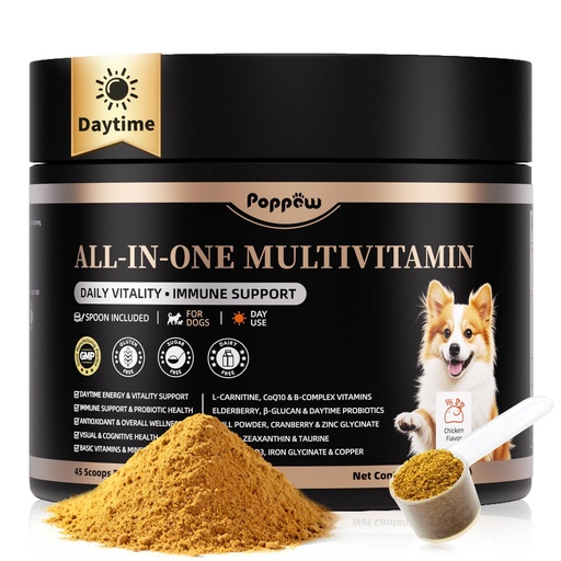 [BRSREAQCDIIBOAD3] Dog Vitamins and Supplements for Daily Energy, Immune, Antioxidant, Gut, Skin & Coat, Dog Multivitamin Powder for Homemade Food with L-Carnitine, Taurine, Probiotics - Chicken Flavor, 75 Scoops