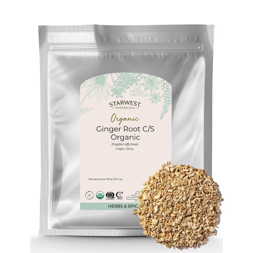 [BRSWIYYIOINQMA3U] Starwest Botanicals Organic Ginger Root - Dried Ginger Herb for Tea, Baking, & Cooking, Cut and Sifted, Natural Herbal Spice, Certified Kosher, Non-GMO - Bulk 1 lb Bag