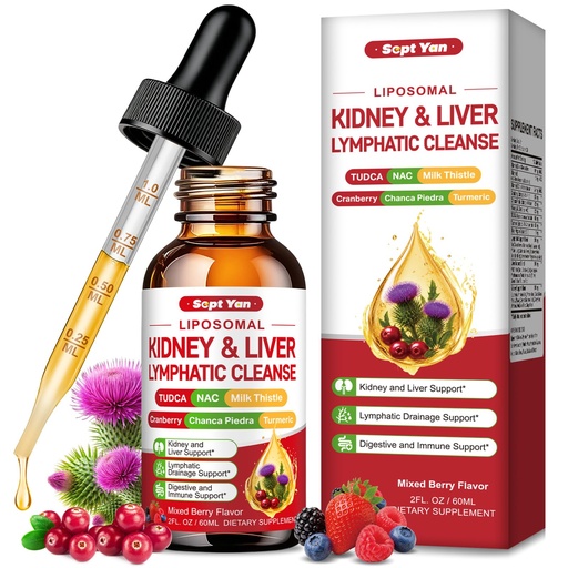 [BRSRGBAQBAFAOFYU] 32-in-1 Kidney & Liver, Lymph Cleanse Detox & Repair Drops with Cranberry, Milk Thistle, Chanca Piedra for Lymphatic Drainage, Kidney & Live, Urinary Tract Support, Mixed Berry Flavor, 2 Fl Oz