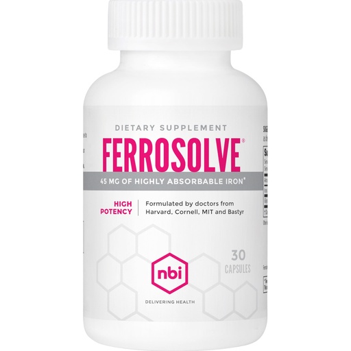 [BRSRGBI7DIMQE337] NBI FerroSolve, Best Absorption Iron Supplement 45 mg | High Potency | GI Safe | 30ct Veggie Capsules