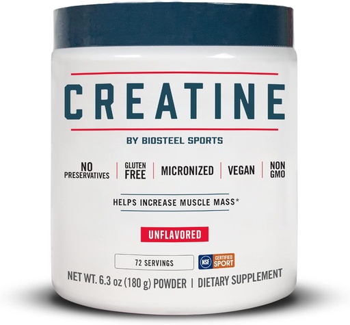 [BRSWGFAPAUGQK2TO] BioSteel Creatine Monohydrate Powder - 72 Servings, 180g, Micronized for Muscle Recovery & Lean Muscle, NSF for Sport Certified Creatine Powder