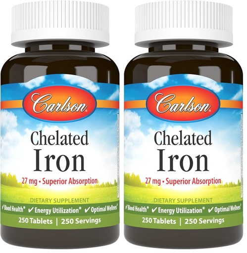 [BRSREAANAR5QA3Y7] Carlson Labs Chelated Iron 27mg, 250 Tablets (Pack of 2)