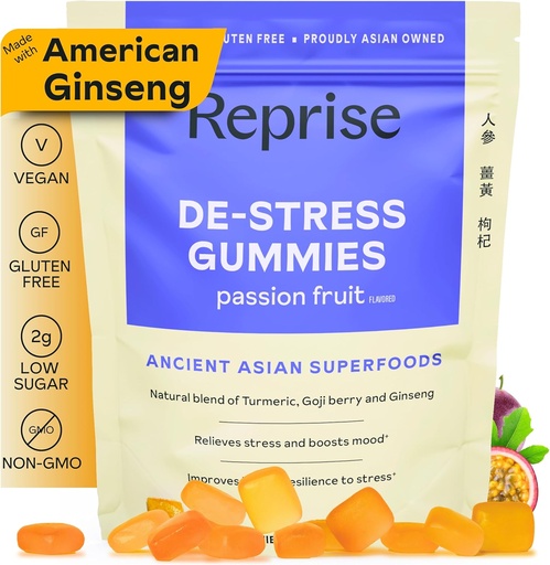 [BRSRA2QCO4IAE2Q7] 与美国Ginseng、Turmeric和Goji合作的De-Stress Gummys - 协助减轻压力和Mood Boost、全自然放松、低Sugar、45 Vegan Gummys、激情水果(45 Gummys (Pack of 1))