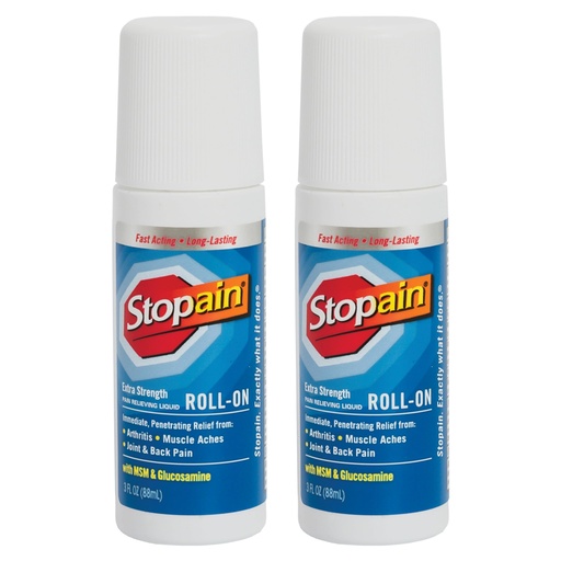 [BRSWGEI5CEFRGELO] Stopain Pain Relief Roll On Gel 3oz (2 Pack) USA Made, Max Strength Fast Acting with MSM, Glucosamine, Menthol for Arthritis, Lower Back, Knee, Neck, HSA FSA Approved Topical Analgesic Products