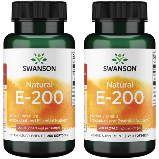 [BRSWYADRDJYAK3TB] Swanson Natural Vitamin E Heart Health and Tissue Protection Supplement for Adults Seeking Antioxidant Support - 200 IU (134.2 mg) (250 Softgels, 2 Pack)