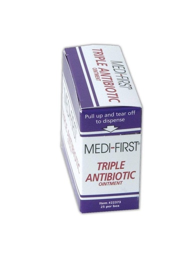 [BRSWGFIZCNYAMHTA] Medique MP22373 Medi-First Triple Antibiotic Ointment, 0.5 g, Standard, White/Blue (Pack of 25)