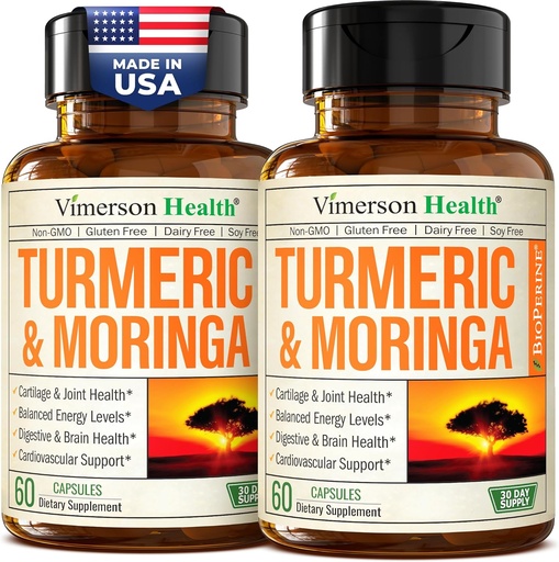 [BRSRAYLYCN5RUADF] Moringa + Turmeric Curcumin Supplement for Joint Health, Gut Health, Energy and Immune Support - Total Wellness Formula - Tumeric Curcumin with Black Pepper & Moringa Pure Capsules - 60 Count - 2 Pack
