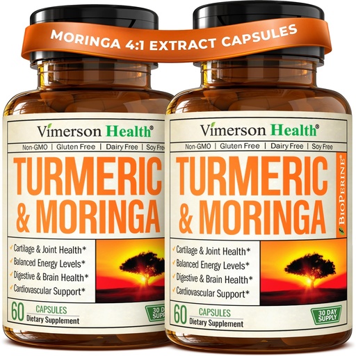 [BRSRAYLYCN5RUADF] Moringa Capsules – 3-in-1 Turmeric Moringa Supplement with BioPerine (Black Pepper Extract) for Max Absorption – Potent 4:1 Moringa Oleifera Extract + Tumeric for Energy & Joint Support – 2 Pack