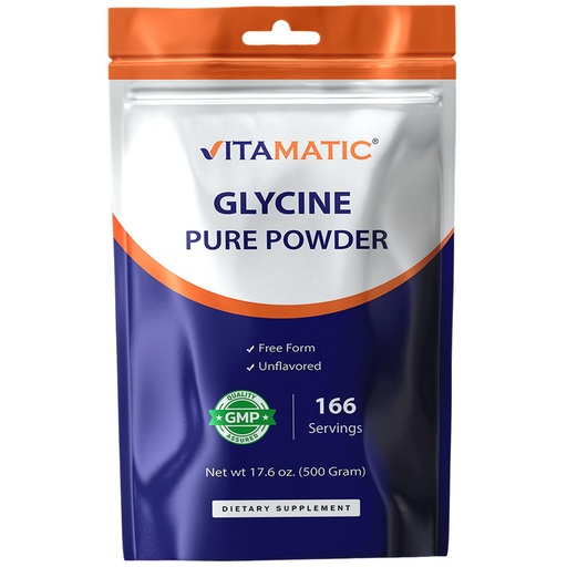 [BRSRGBT3AF7RUDQ3] Vitamatic Glycine Powder – 3,000 mg Per Serving, Free-Form Amino Acid Supplement, Unflavored, 17.6 oz (500 g), Non-GMO, Gluten Free.