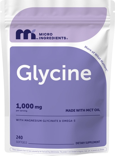 [BRSRGFAOBUHBE3DK] Micro Ingredients Glycine 1,000 mg Per Serving, 240 Softgels | Amino Acid Supplement with Magnesium Glycinate & Omega-3 | Made with MCT Oil | Non-GMO, Gluten Free