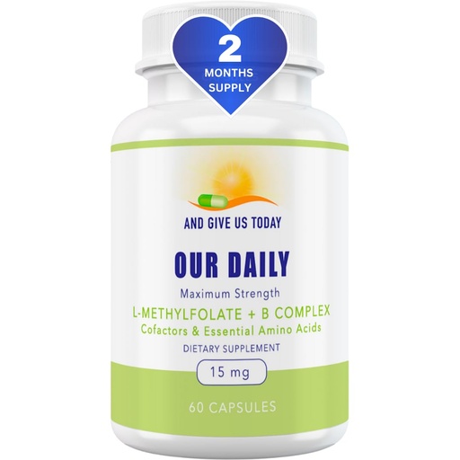 [BRSWGBAHCAHW22DA] Our Daily Vites L-Methylfolate B Complex Cofactors & Essential Amino Acids (15mg) - Active Folate, Methylated B12 Methylcobalamin, B6 and Glycine - 60 Count