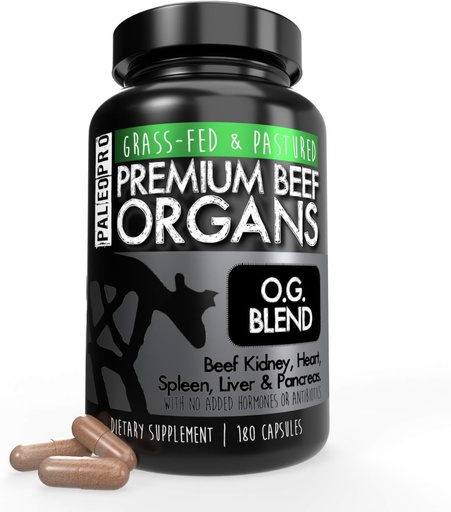 [BRSWYBAPOYCR6GY7] Paleo Pro O.G. Blend Premium órganos de carne Capsules, Kidney, Heart, Liver, Spleen e Pancreas de Grass Fed & Pastured Cows, Suplemento dietético, Sen hormonas engadidas ou antibióticos, 180 cápsulas