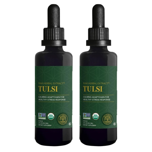 [BRSRGBIHAUIB43TO] Global Healing - Organic Tulsi (Holy Basil Leaf Extract) Vegan Liquid Supplement Drops (Organic Basil) - Bioavailable Herb for Normal Stress Response, Natural Energy & Immune Support (2-Pack)