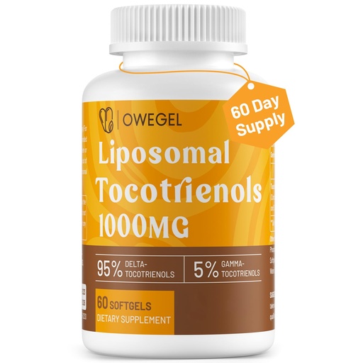 [BRSRYZQ6OZ6GY337] owegel Liposomal Tocotrienols 1000 mg, Vitamin E Supplement, 60 Softgels | 1000 mg tocotrienols, 95% delta, 5% gamma, liposomal delivery, one daily softgel, 60 softgels, non-gmo, gluten-free