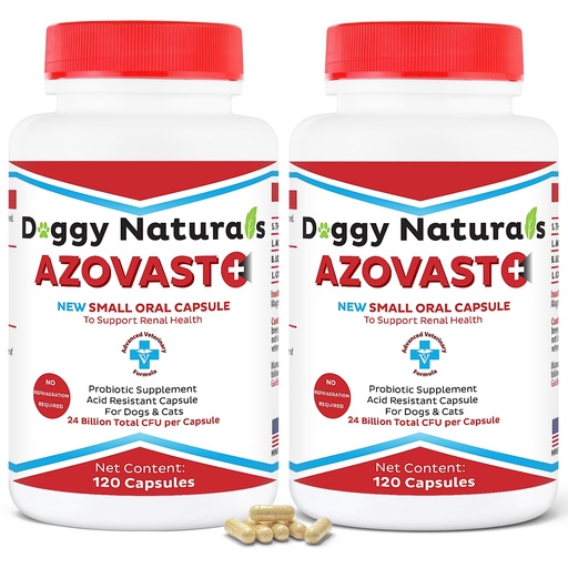 [BRSWGBQLCQDRY3A3] Azovast Plus Kidney Health Supplement for Dogs & Cats -24 Billion CFU- NO Refrigeration Required - Help Support Kidney Function & Manage Renal Toxins - Renal Care Supplement Capsule(U.S.A) (240 Caps)