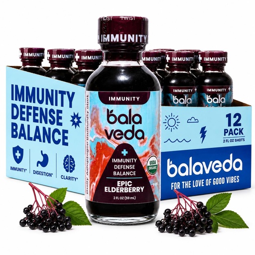 [BRSW2AT3DMIQK33H] Epic Elderberry Immunity Shot with Vitamin C, 12 Pack | Organic Elderberry with Vitamin C from Amla, Adaptogens + Antioxidants, Vegan, Gluten Free, Glass Bottles