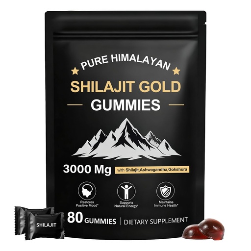 [BRSRECA5A57Q2GTH] Shilajit Gummies for Men & Women, Natural Himalayan Shilajit Gummies Rich in Ashwagandha, Gokshura with 85+ Minerals, Non-GMO, 100% Pure & Natural, Energy Support & Overall Health, 80 Gummies