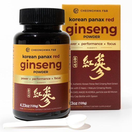 [BRSRAGIHB4DQO23L] CHEONGHWA F&B Panax Ginseng Powder, 10% Ginsenoside (Total 20,000mg, 4 Month Supply), 4.23oz, +5 Year Grown Korean Red Panax Ginseng, Focus & Immune Support, Ultra-fine Powder, Non-GMO
