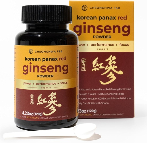 [BRSRAGIHB4DQO23L] CHEONGHWA F&B Panax Ginseng Powder, 10% ginsenosidia (yhteensä 20 000 mg, 4 kuukauden toimitus), 4.23oz, +5 vuosi kasvanut Korean punainen Panax Ginseng, Focus & Immuuni tuki, ultra-fine jauhe, ei-GMO