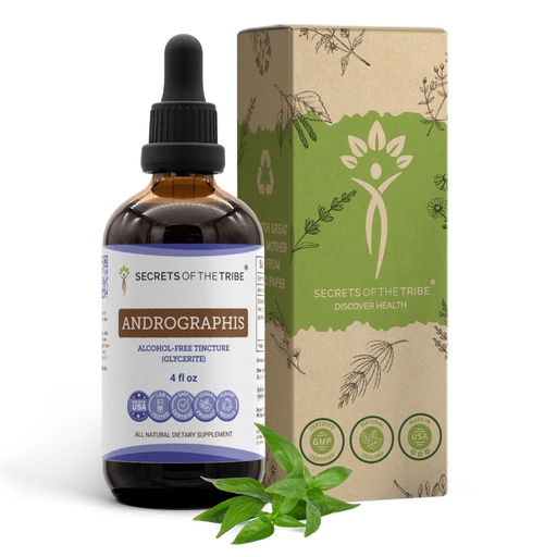 [BRSWGYY3CICWADTO] Secrets of the Tribe Andrographis Alcohol-Free Liquid Extract, Fah talai jone, Chuan Xin Lian, Andrographis paniculata Tincture Supplement (4 FL OZ)