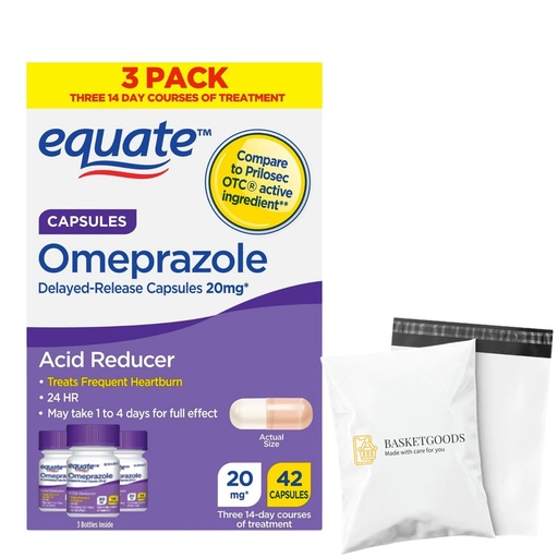 [BRSREED4BMHBOHQY] Equate Omeprazole Delayed Release 20 mg, Acid Reflux & Heartburn Treatment - Set by Basket Goods