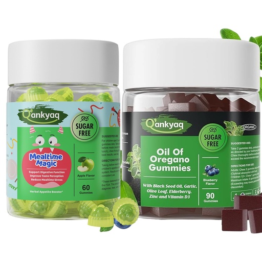 [BRSRGZIKB4HGE3TZ] Q'ankyaq Oregano Oil with Black Seed Oil Organic Gummies for Kids and Adults，Appetite Booster Gummies for Kids Ages 3+