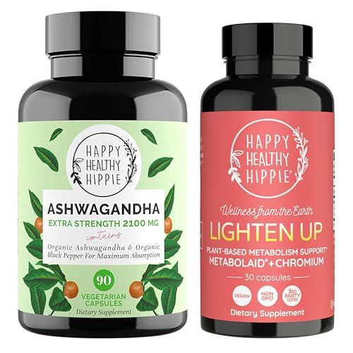 [BRSRGY34CMNR42DB] Happy Healthy Hippie Lighten Up Weightloss Supplement (Metabolaid™ + Chromium) & Organic Ashwagandha Capsules
