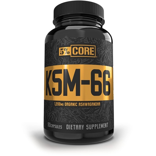 [BRSW2AAPCUBQYADL] 5% Nutrition Core KSM-66 Ashwagandha | 1,200mg Organic Ashwagandha Root Powder Extract | High Potency 5% Withanolides (45 Servings, 90 Capsules)