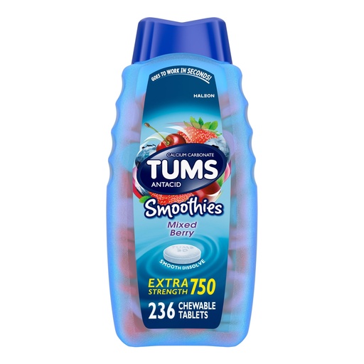 [BRSRGBQ7DF6WG3DP] ​​TUMS Smoothies Chewable Antacid Tablets for Extra Strength Heartburn Relief, Mixed Berry - 236 Count​