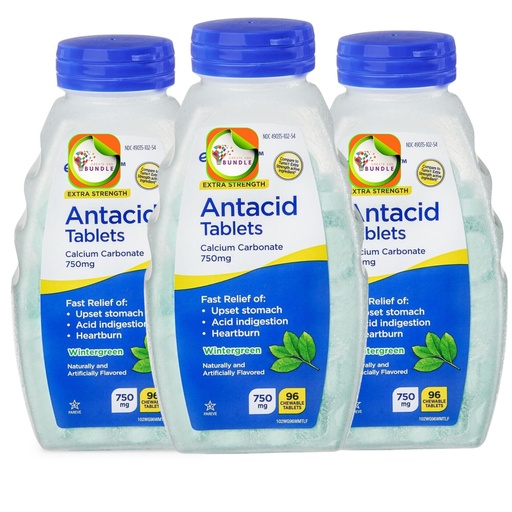 [BRSRAYIHB55B43YY] Antacid Chewable Tablets, 750 mg, Wintergreen Flavor, Calcium Enriched, Peppermint, 96 Ct (Pack of 03) Total 288ct