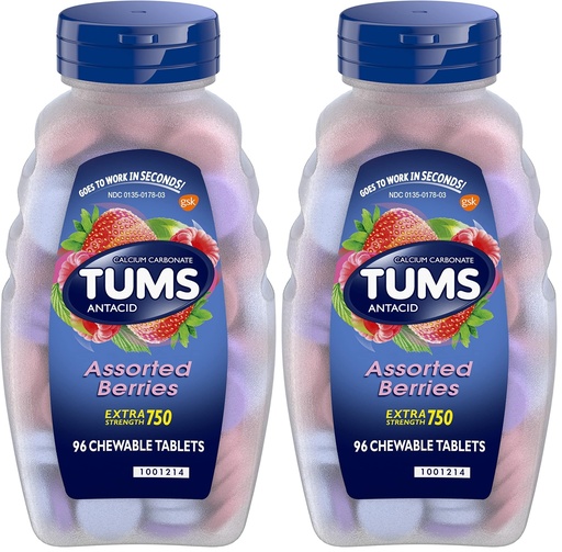 [BRSRAY35DMMAY2T2] TUMS Extra Strength Assorted Berries Antacid Tablets for Heartburn Relief, 96 Count (Pack of 2)