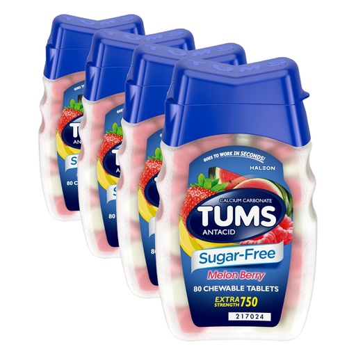 [BRSRAY35DINQIDI6] TUMS Extra Strength Chewable Sugar Free Antacid Tablets for Heartburn Relief, Melon Berry - 80 Count (Pack of 4)