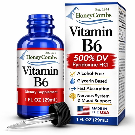 [BRSWIYTYBIOQCCQZ] Vitamin B6 Liquid Drops, Pyridoxine HCl Supplement, 1oz | 500% DV High Potency, Energy Metabolism Support, Brain & Nervous System Support, Alcohol Free