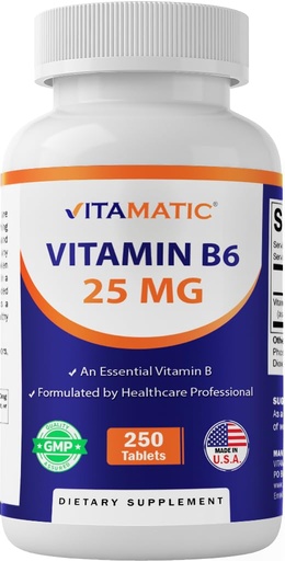 [BRSROEA7DN5GO3LH] Vitamatic Vitamin B6 (Pyridoxine HCI), 25 mg 250 Vegetarian Tablets