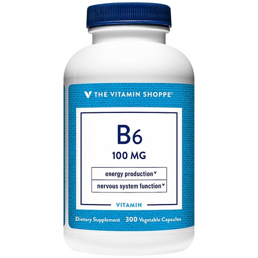 [BRSWIYTYOEDRC2TA] The Vitamin Shoppe Vitamin B6 100mg - Energy Metabolism & Brain Function | Pyridoxine HCL | 300 Veggie Capsules | Gluten-Free Non-GMO