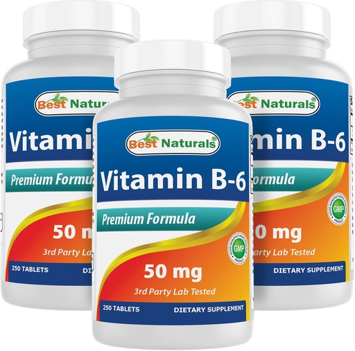 [BRSW2AYFAUAQYDTZ] Best Naturals Vitamin B6 50 mg 250 Tablets (250 Count (Pack of 3))
