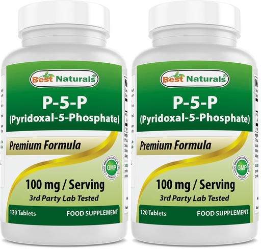 [BRSREAD7BEIB4E32] Best Naturals P5P Vitamin B6 (Pyridoxal 5 Phosphate) 100 mg/Serving - 120 Tablets - an Active Form of Vitamin B6. (Pack of 2)