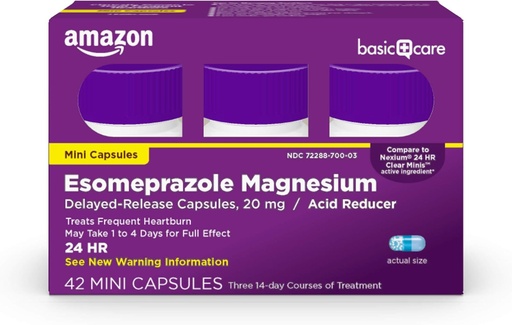 [BRSWYZ3YPMBRGCLF]   Basic Care Esomeprazole Magnesium Delayed-Release Mini Capsules, 20 mg, Acid Reducer, 24 Hour Heartburn Medicine, 42 Count