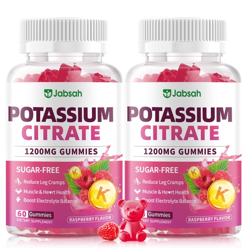 [BRSREA34AUAQ4YD4] Potassium Citrate Gummies 1200mg, Sugar-Free Potassium Supplement for Adults Women & Men, Supports Leg Cramps & Muscle & Heart Health, Vegan, Gluten Free - Raspberry Flavor (120 Count)