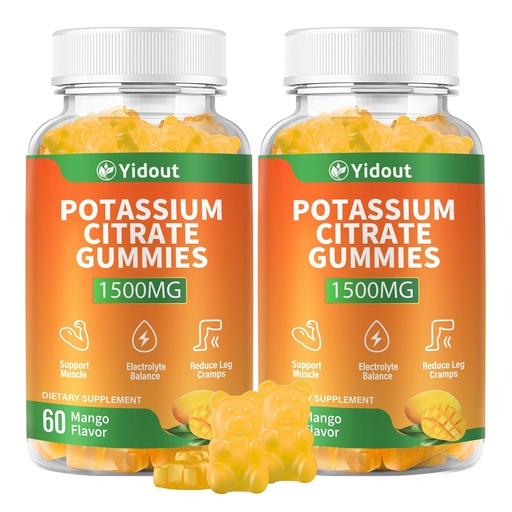 [BRSREALYBUPBQ2DF] Potassium Citrate 1500mg Gummies-Support Leg Cramps & Muscle Health, Potassium Gummies for Adults & Kids,Vegan, Non-GMO, Mango Flavor (60 Count（Pack of 2）)