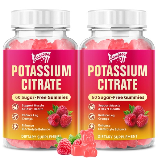 [BRSRAAT6OYIQODLG] 2 Pack Potassium Citrate Gummies 1000mg, Potassium Supplement for Adults Women & Men, Support Leg Cramps & Muscle Health, 120 Count