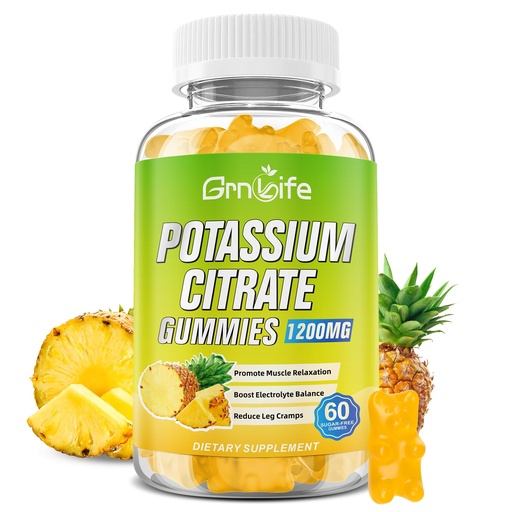 [BRSRAEL7OYPBU2TO] Potassium Citrate Gummies, High Potassium Supplement Gummies 1200mg Support Leg Cramps & Muscle Health, Vegan, Pineapple Flavor 60 Count