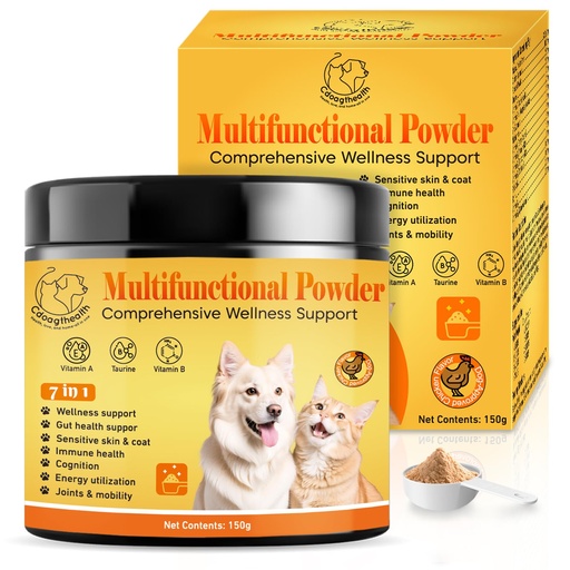 [BRSRGYAQOYPWKDY2] Multivitamin Powder for Dogs - All-in-One Support for Immune, Skin, Coat, Heart and Vision Health with Taurine, Biotin, Omega-3 & Natural Chicken Flavor,150g