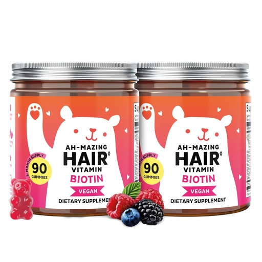 [BRSRYYAKPIOQGGTX] Bears with Benefits Biotin 5,000 mcg Hair Skin Nails Gummies – Extra Strength Vegan Hair Vitamins – Supports Faster Hair Growth, High Potency, Stronger Nails & Healthy Skin (2 Count (Pack of 90))