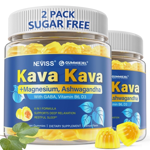 [BRSRGADQCABRQYD5] Kava Kava Gummies for Calm, Relaxation & Natural Sleep | w/GABA, Ashwagandha, Magnesium, Vitamin B6 D3 | High Potency Kava Root Extract Supplement | Sugar-Free, Melatonin-Free, 2 Pack